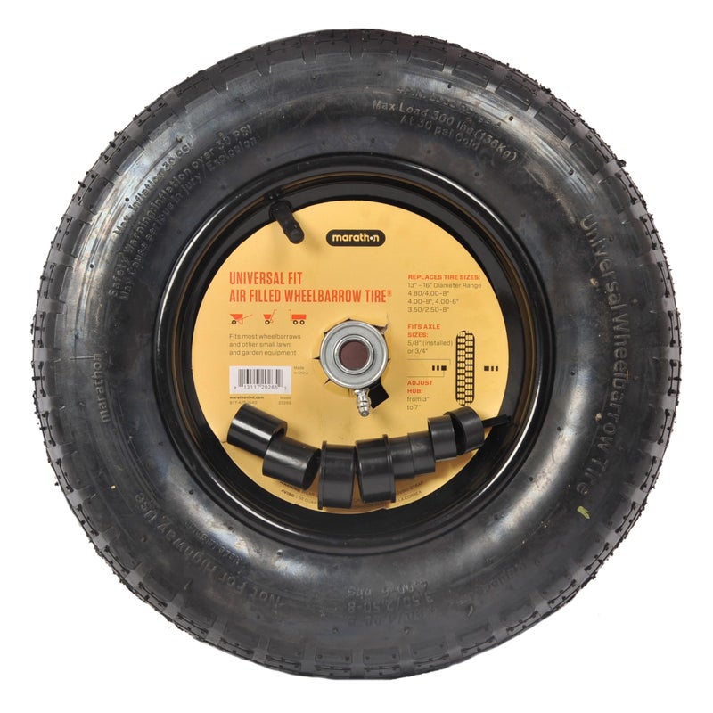 Marathon Industries 20265 Universal Fit Pneumatic (Air-Filled) Wheelbarrow Tire 3" Centered Hub, 5/8" Nylon Bushing with Spacer Kit included, Multi - Image 3